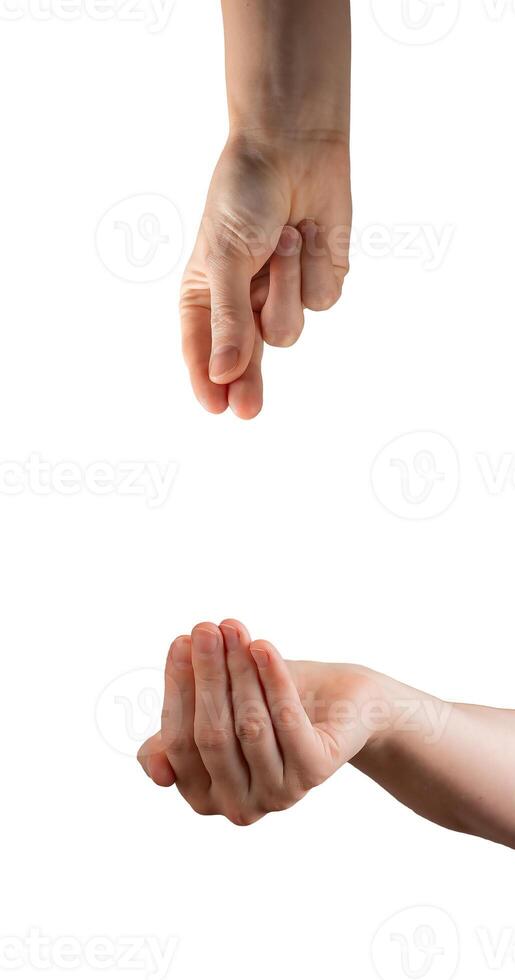 Hand open, palm facing up, asking for help or donation. Nonverbal gesture of charity, offering photo