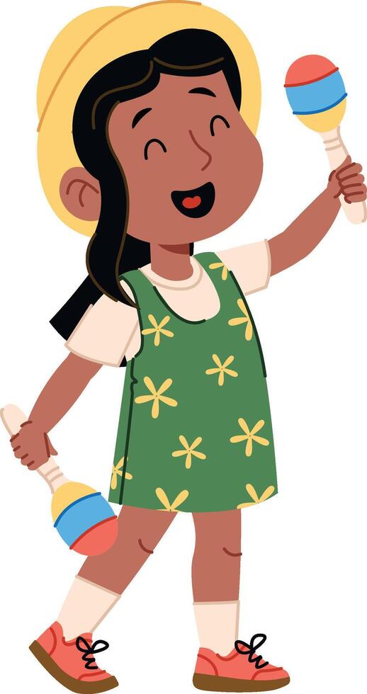 Happy Girl Playing with Maracas vector