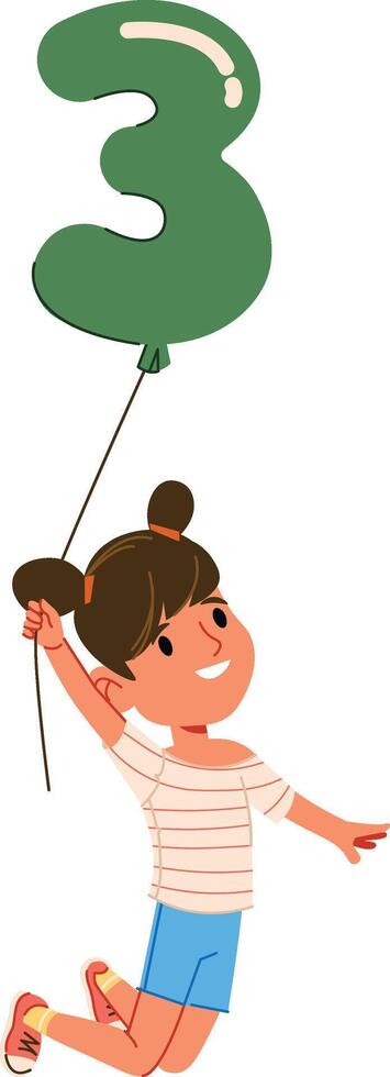 Girl Holding 3 Number Balloon vector