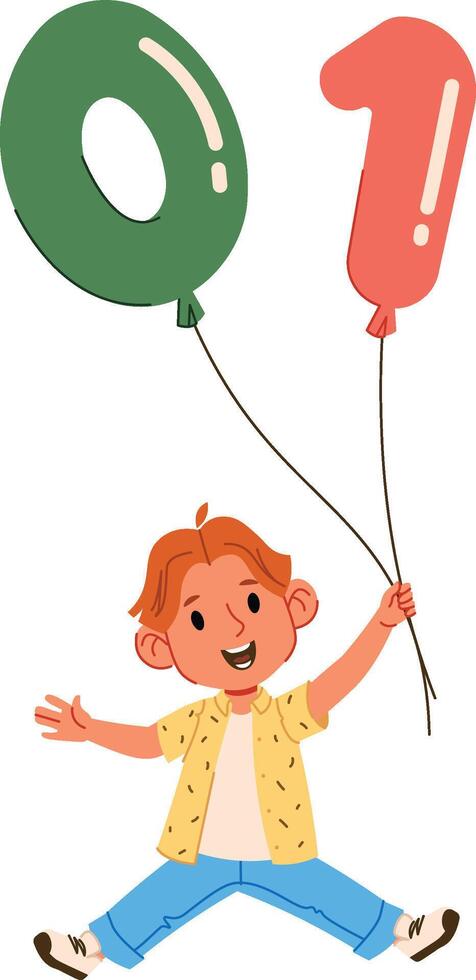 Boy with 0 and 1 Numbers Balloons vector