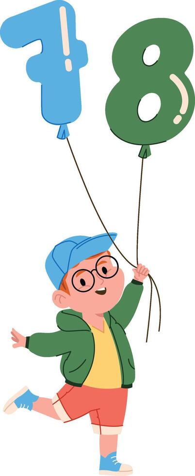Boy with 7 and 8 Number Balloons vector