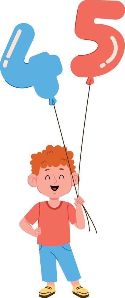 Boy Holding 4 and 5 Number Balloons vector