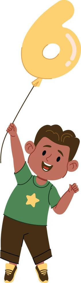 Boy Holding 6 Number Balloon vector
