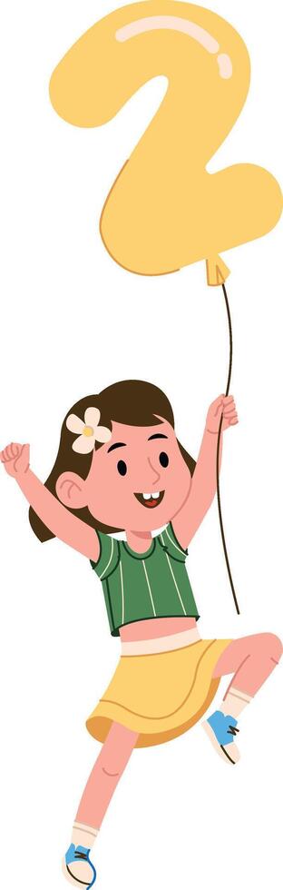 Girl with 2 Number Balloon vector