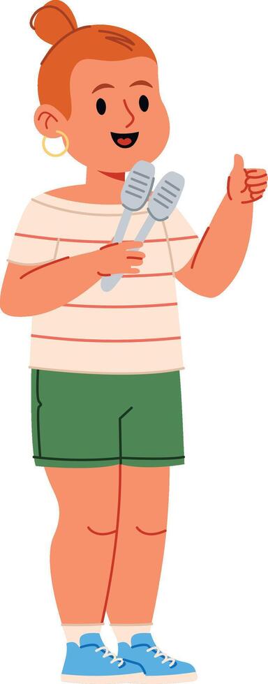 Girl Holding Barbecue Tongs vector