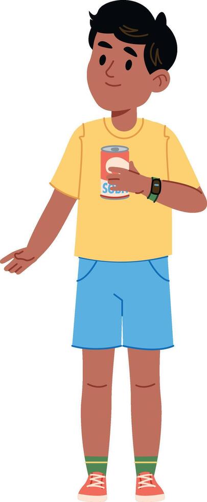 Young Boy Holding Soda Can vector