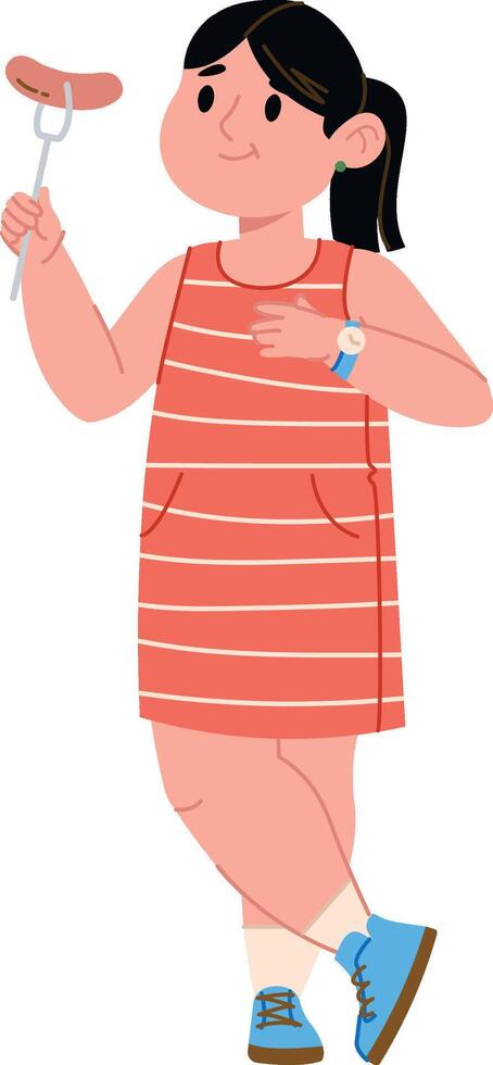 Girl Holding Sausage on Stick vector