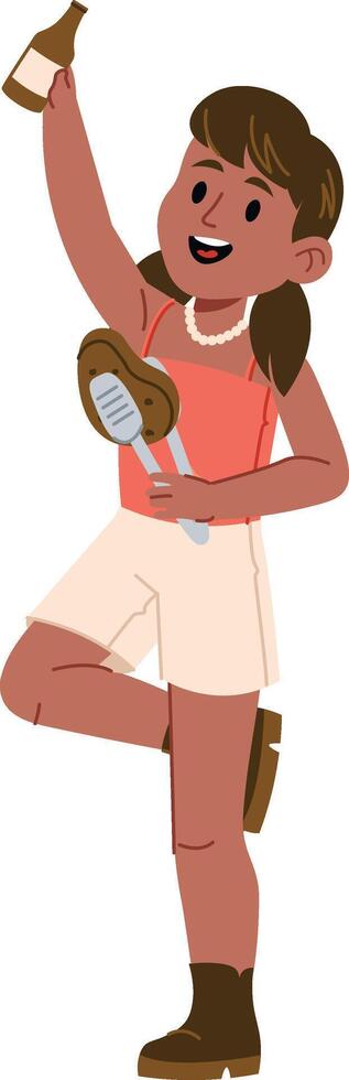 Joyful Girl With Bottle And Meat vector