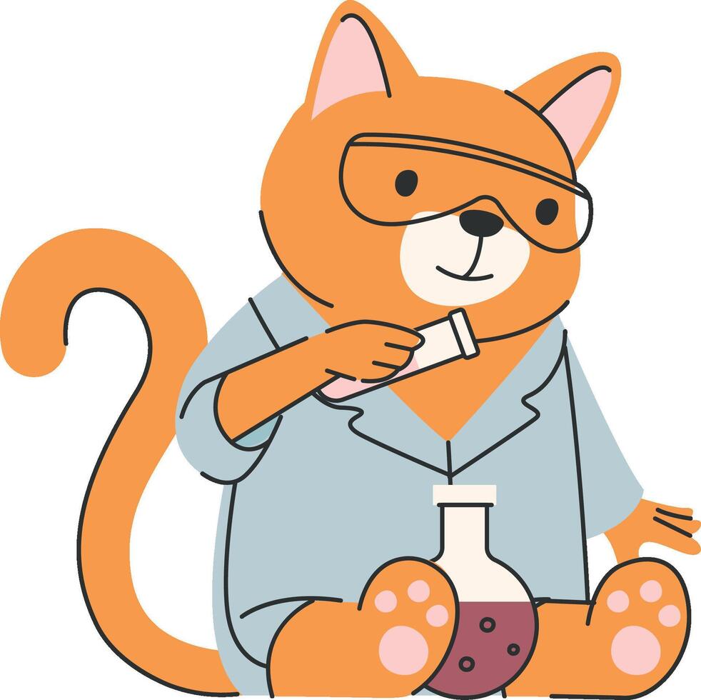 Cat Scientist with Flask vector