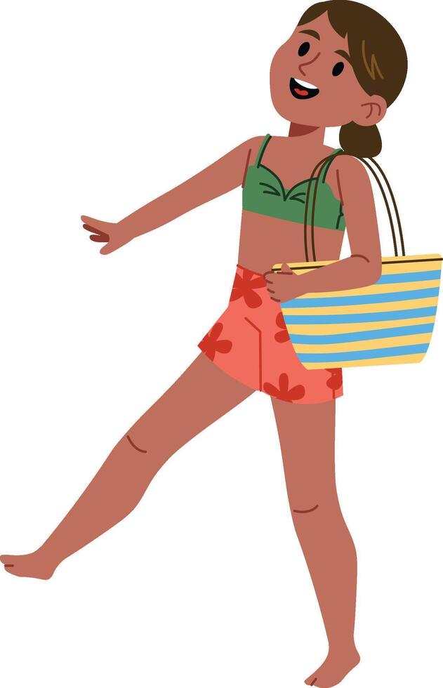 Cheerful Girl with Beach Bag vector