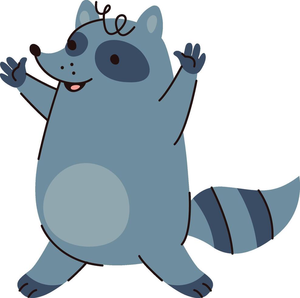 Cheerful Raccoon with Raised Arms vector