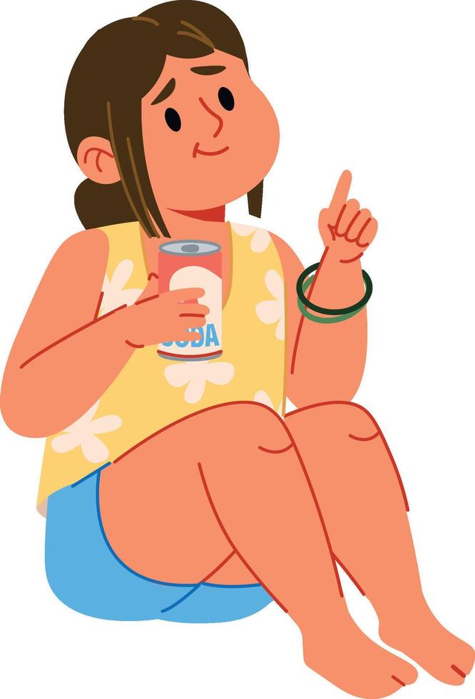 Girl Relaxing with Soda Can vector