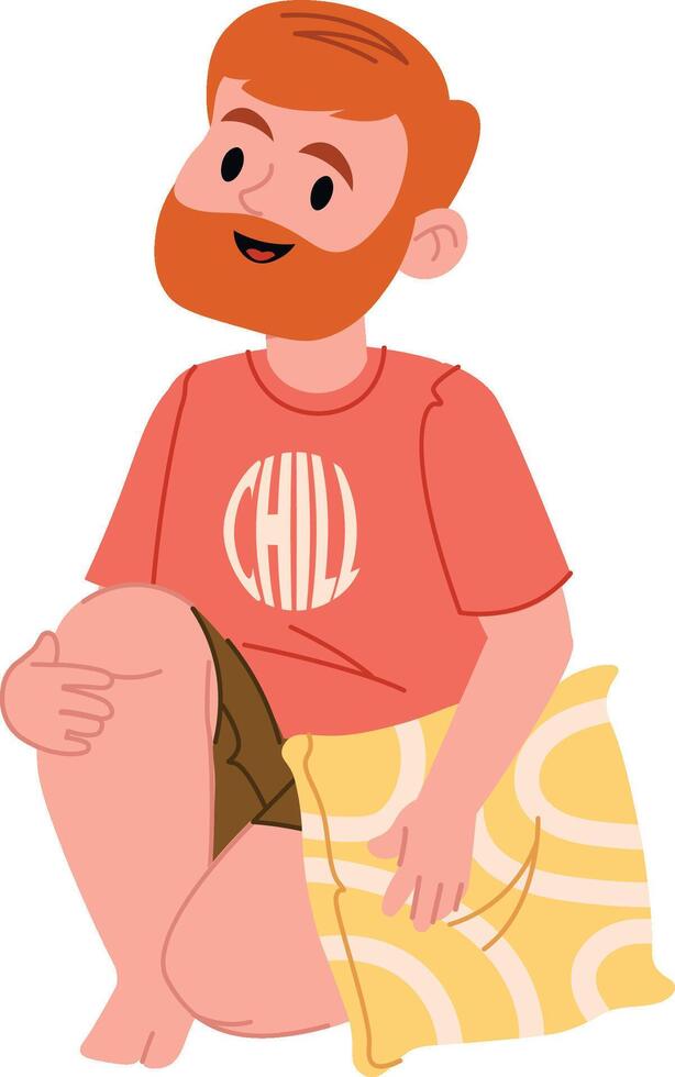 Relaxed Man Sitting with Pillow vector