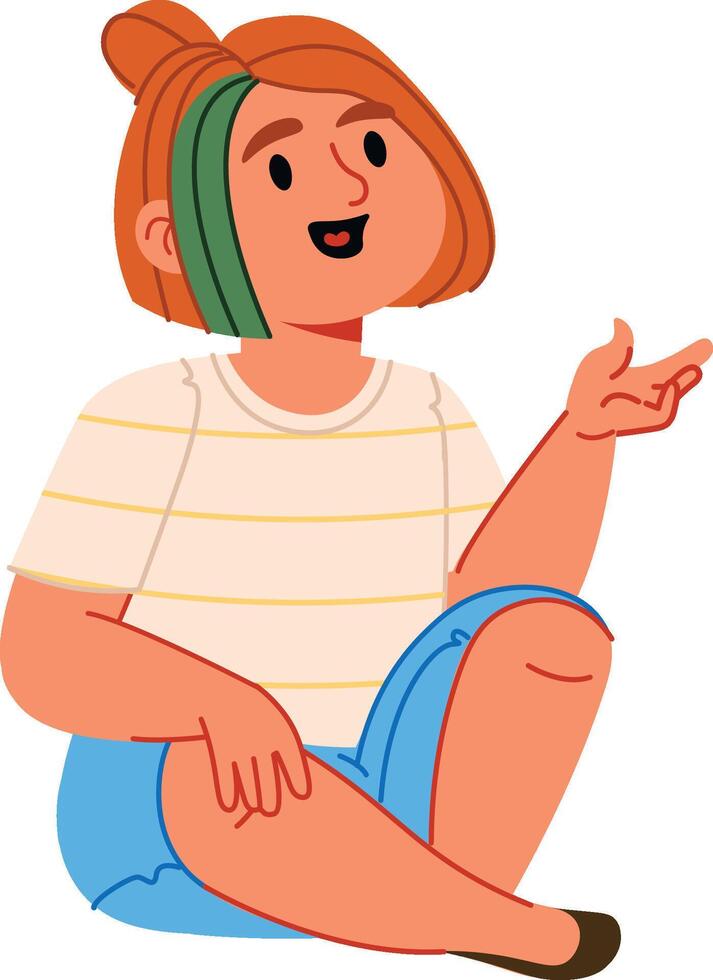 Smiling Girl Sitting Kid vector