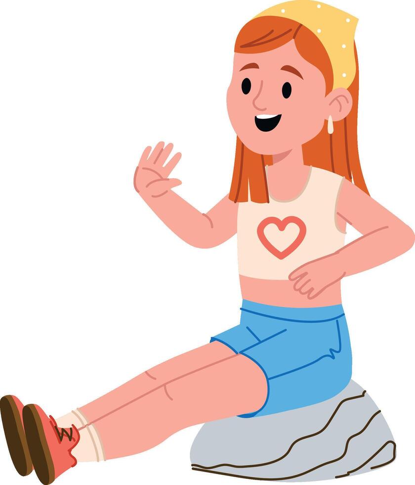 Girl Sitting on Rock Smiling vector
