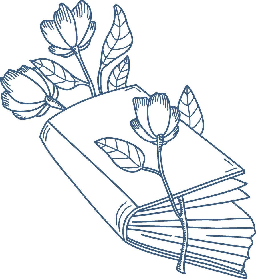 Book with Blooming Flowers Sketch vector