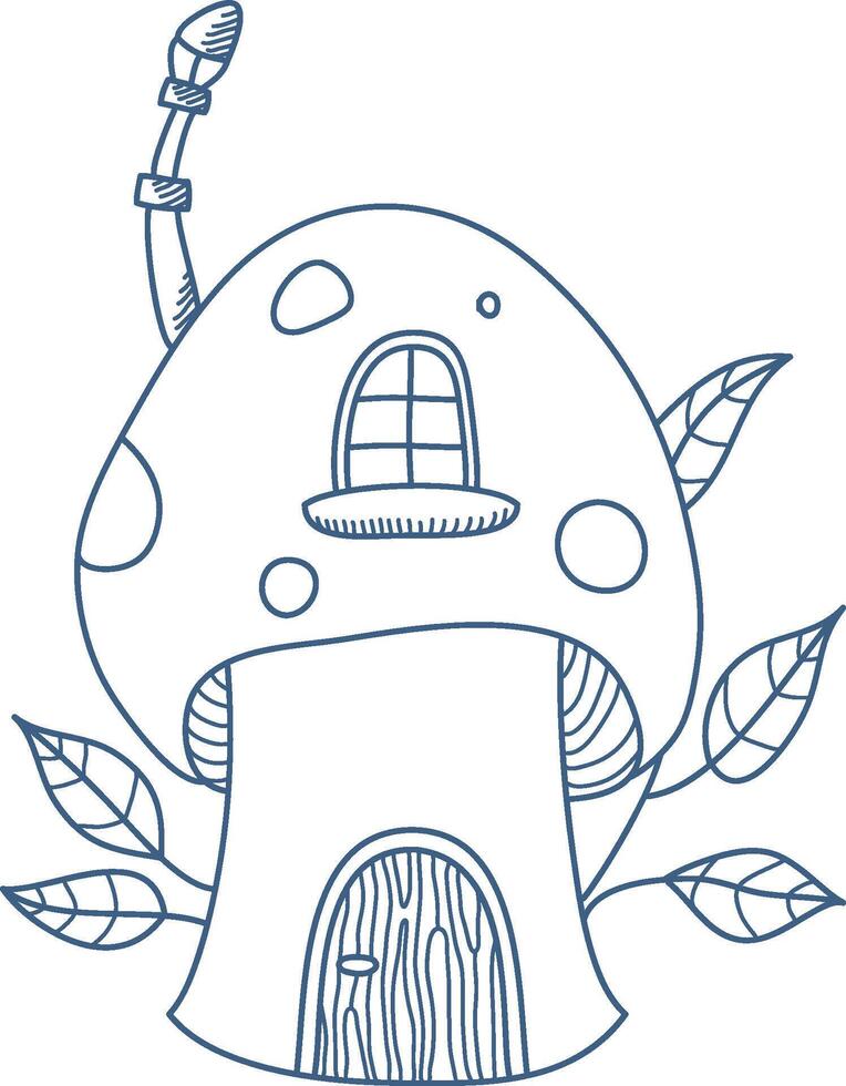 Fairytale Mushroom House with Leaves Sketch vector