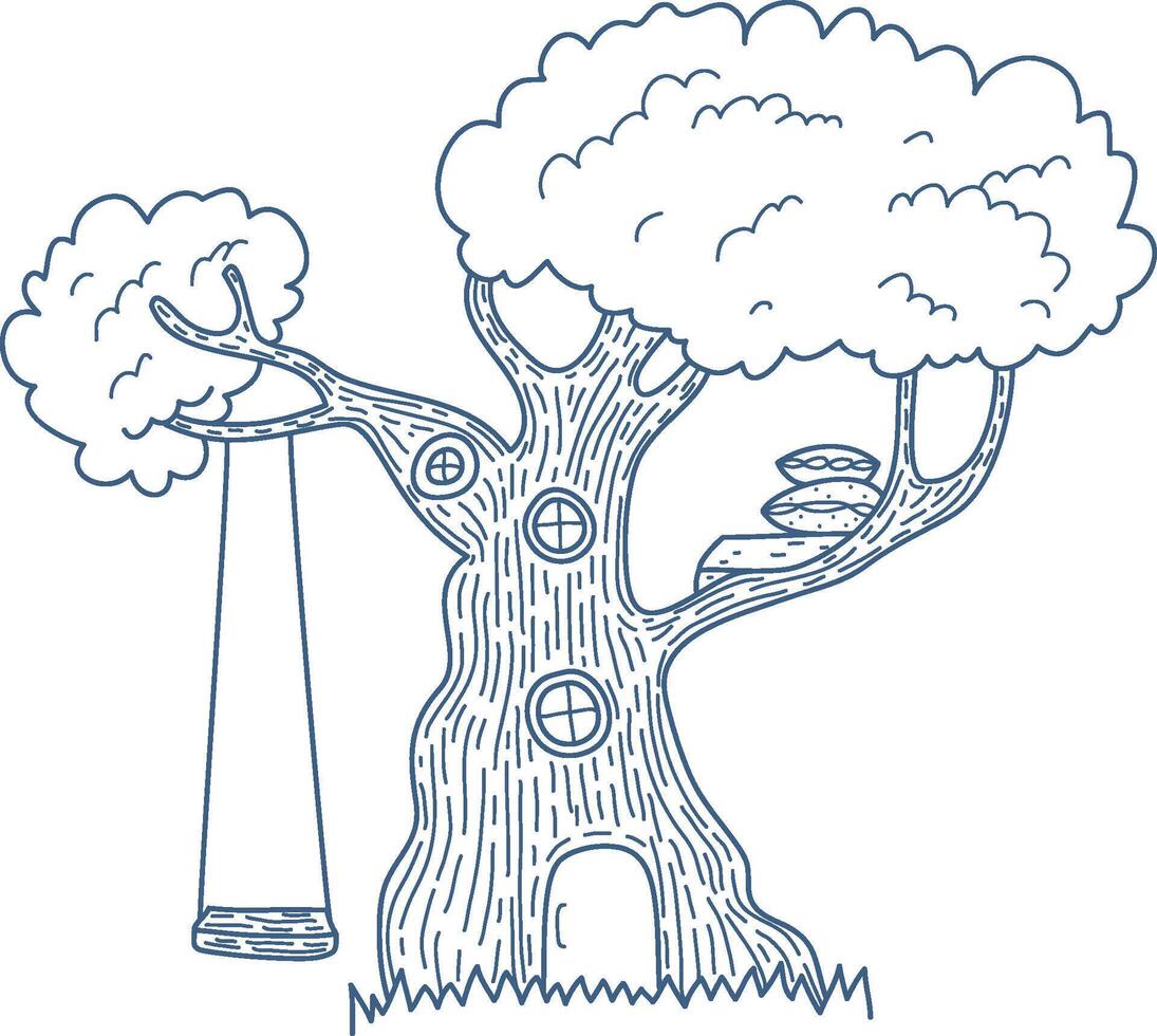Treehouse with Swing Sketch vector