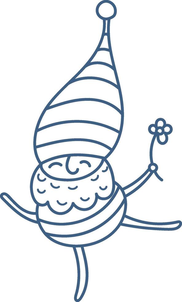 Dancing Gnome with Flower Doodle vector