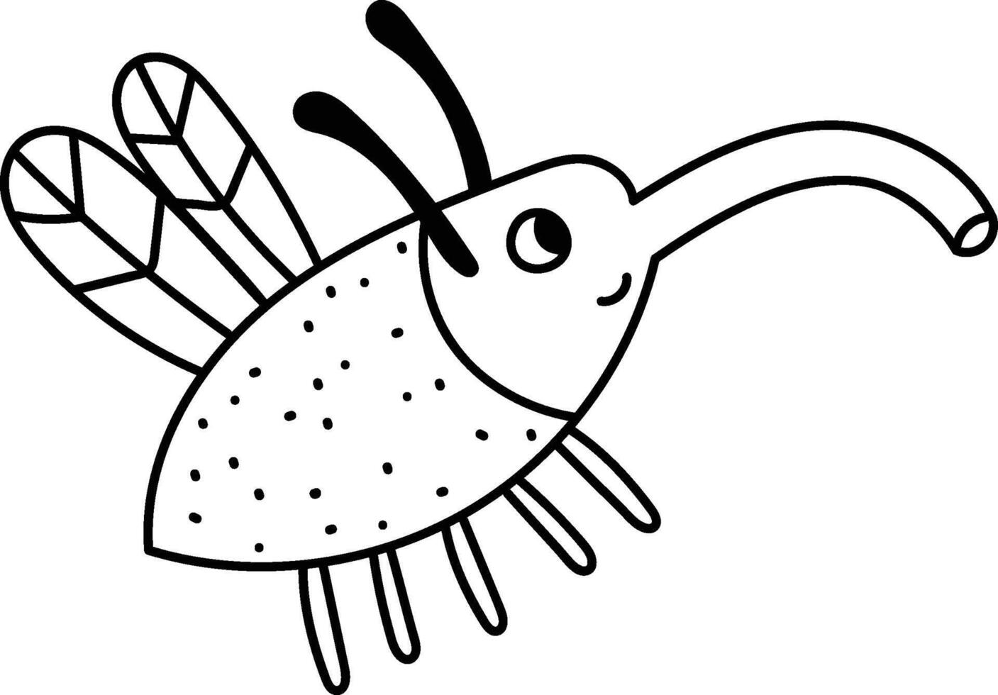 Cartoon Mosquito with Long Snout Doodle vector