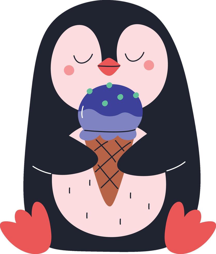 Penguin Enjoying Ice Cream Cone vector