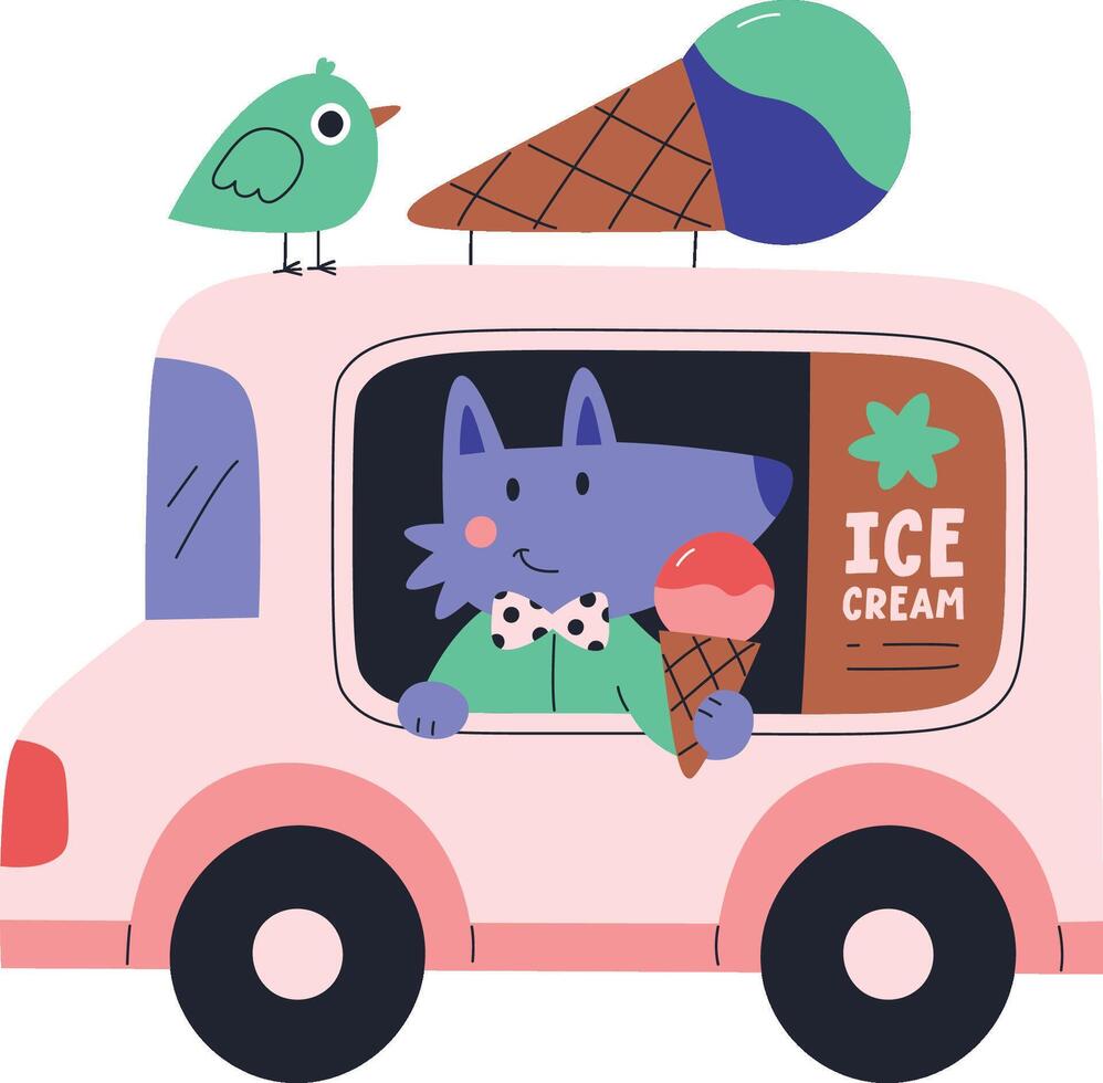 Wolf In Ice Cream Truck vector