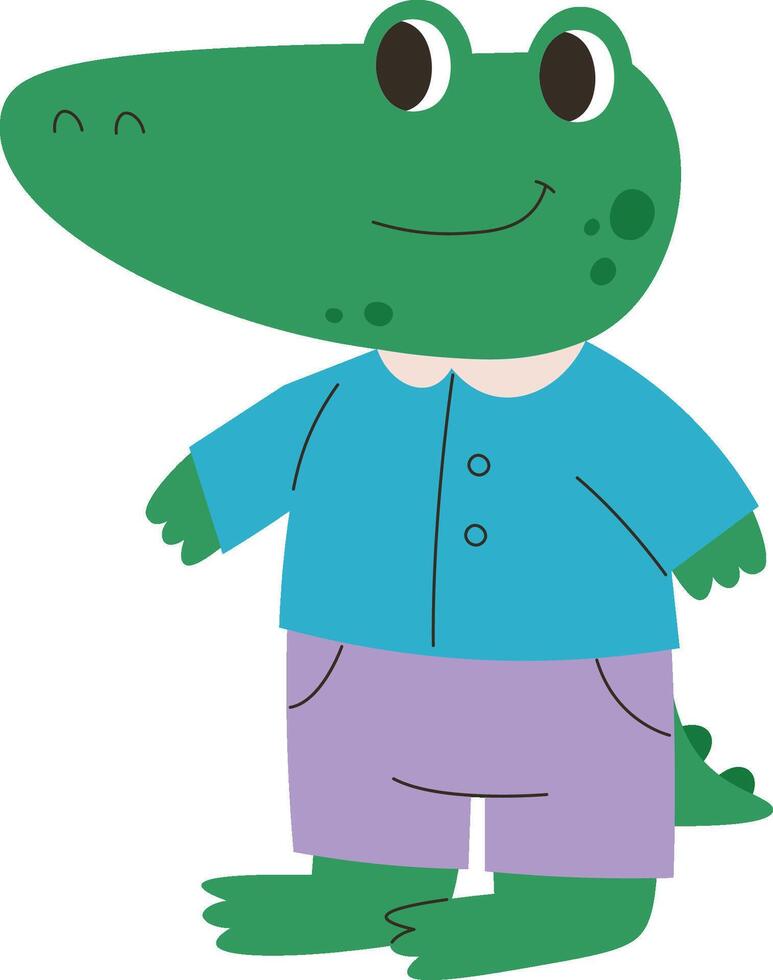 Smiling Cartoon Crocodile in Outfit vector