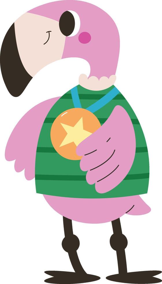 Cartoon Flamingo with Medal vector