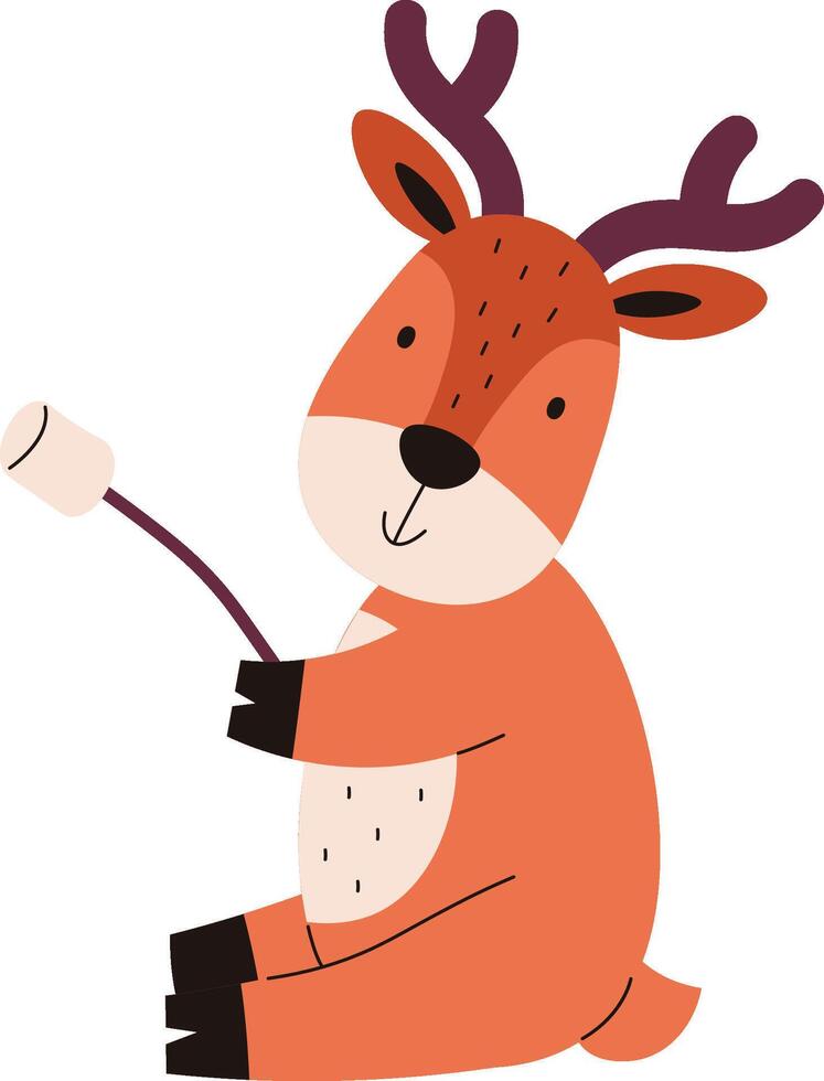 Cute Deer Roasting Marshmallow vector
