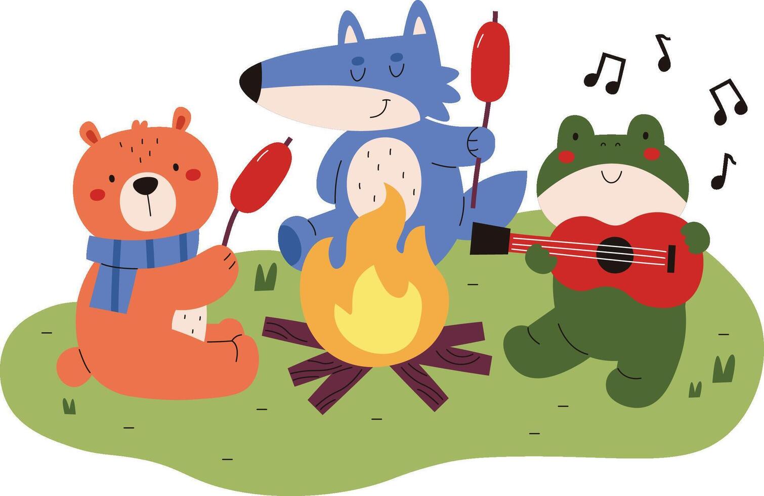 Animals Camping with Campfire vector