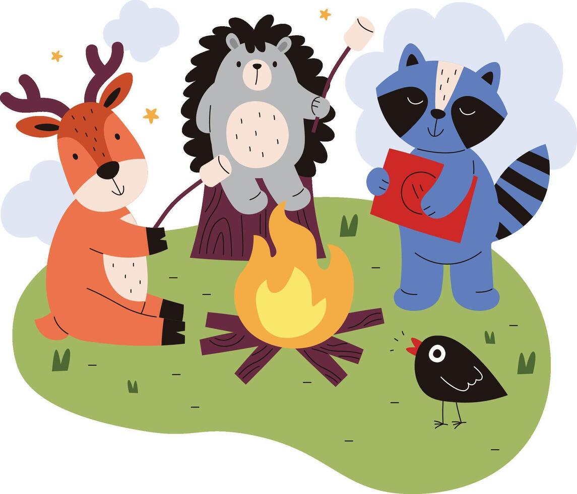 Forest Animals Around Campfire vector
