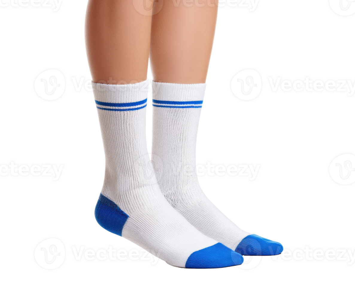 Classic athletic socks in white and blue design for casual wear png