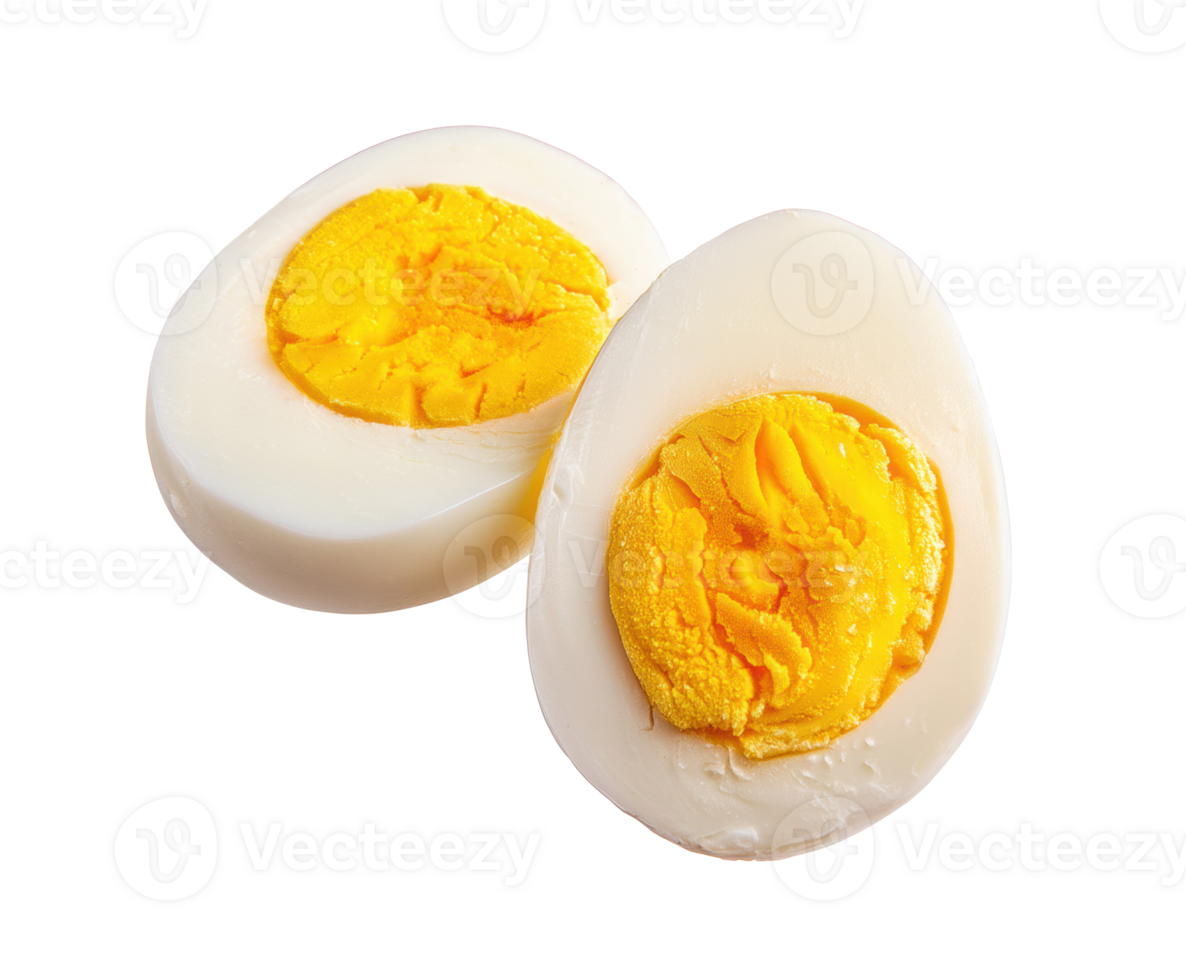 Soft boiled eggs cut in half with creamy yolk inside png
