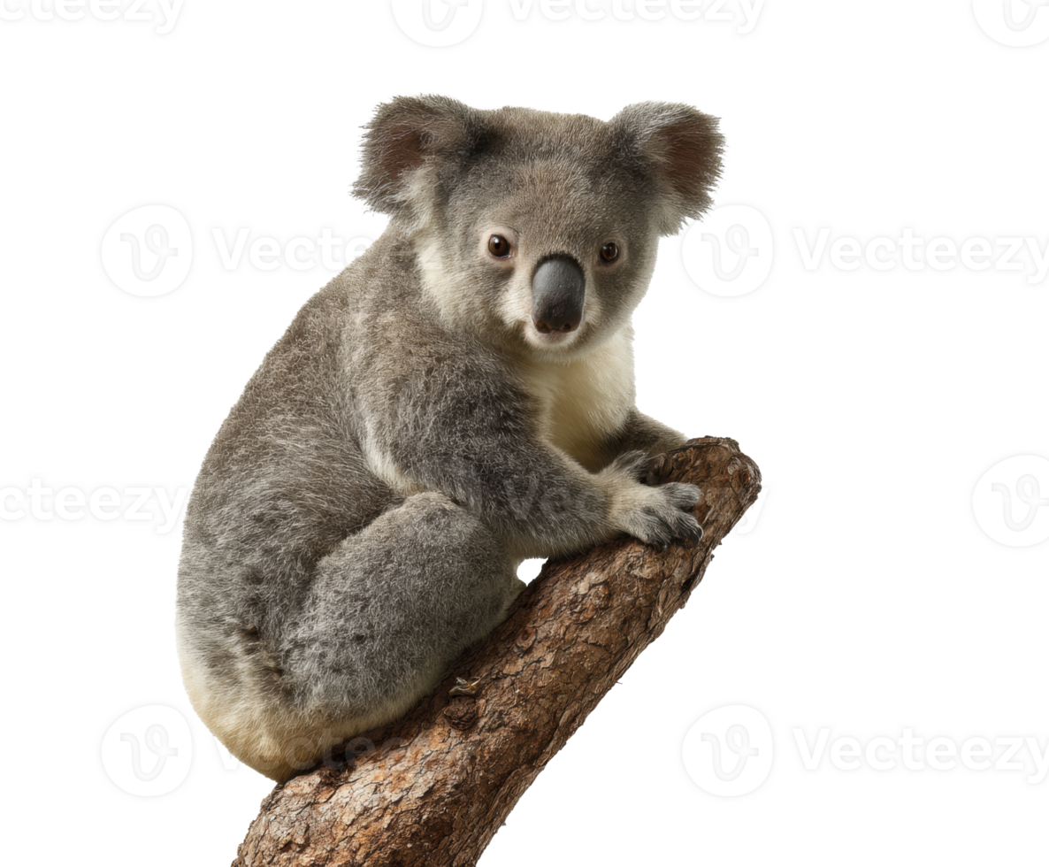 Koala resting on a tree branch in a natural setting png