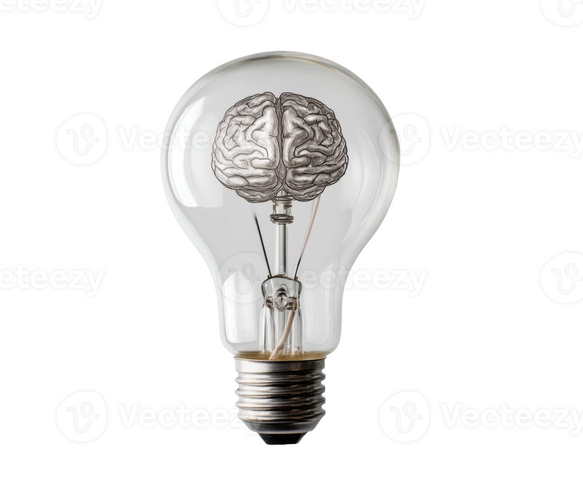 Brain inside light bulb representing innovative ideas and creativity png