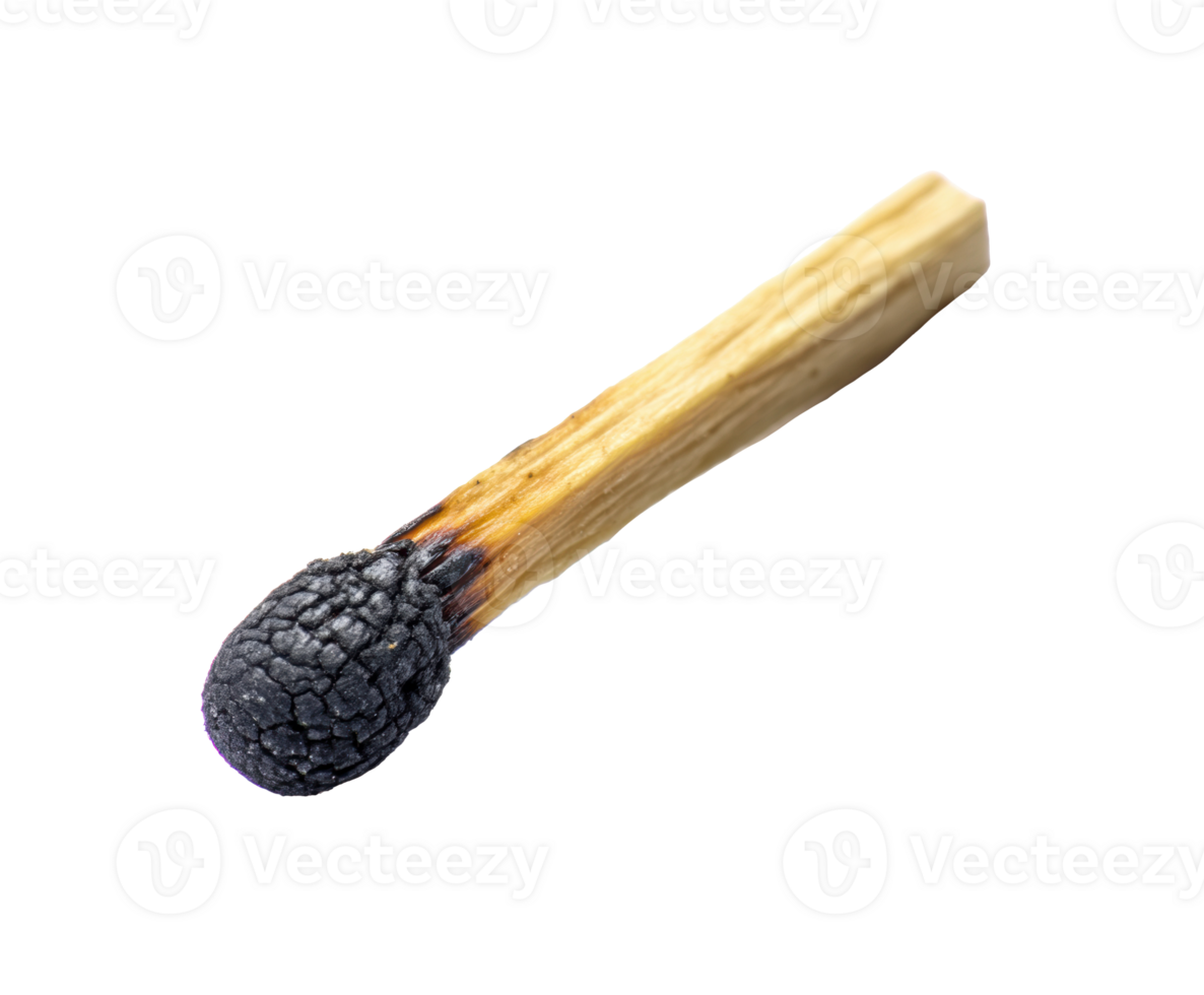 Charred matchstick with burnt tip and wooden handle for craft use png