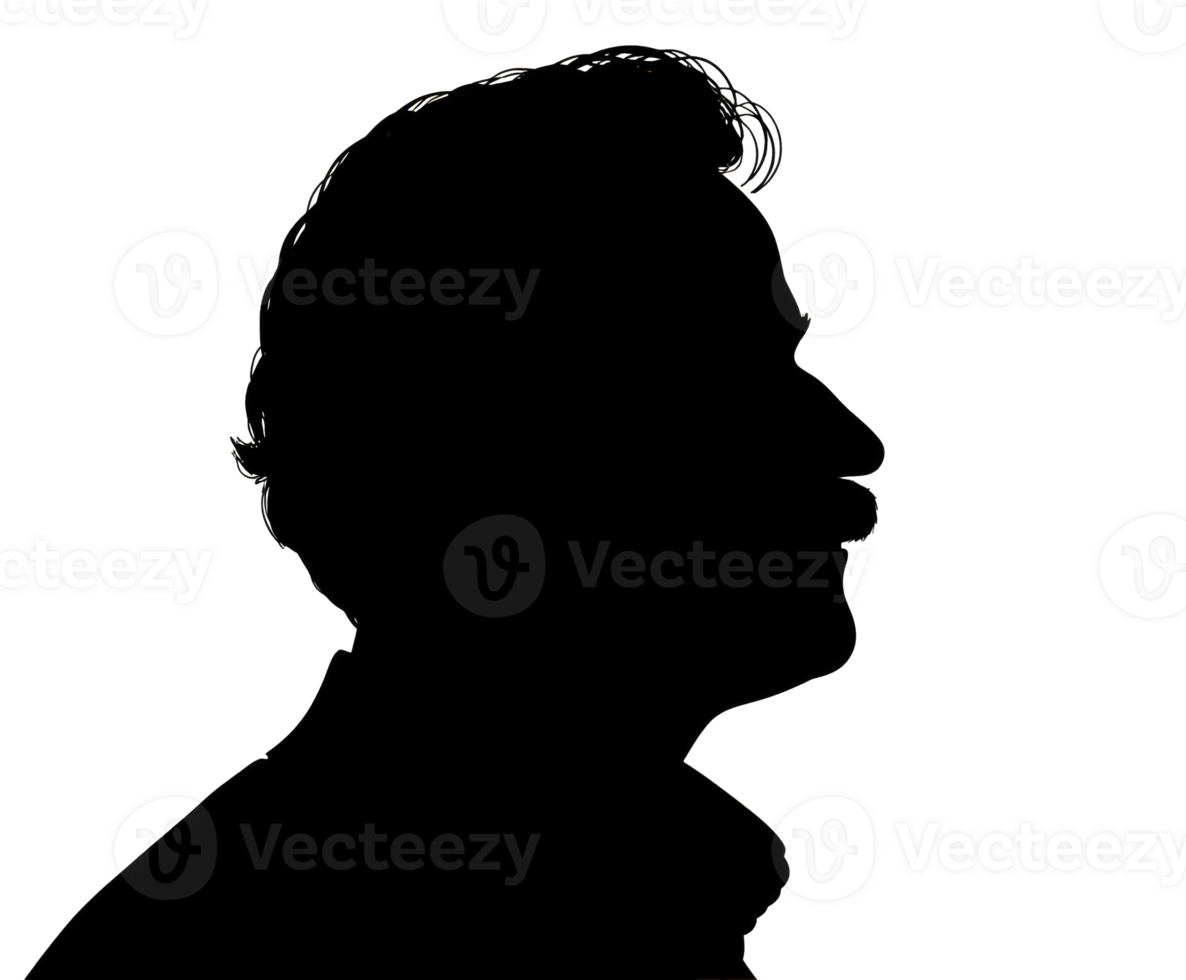 Silhouette of a man with mustache against a clear background png