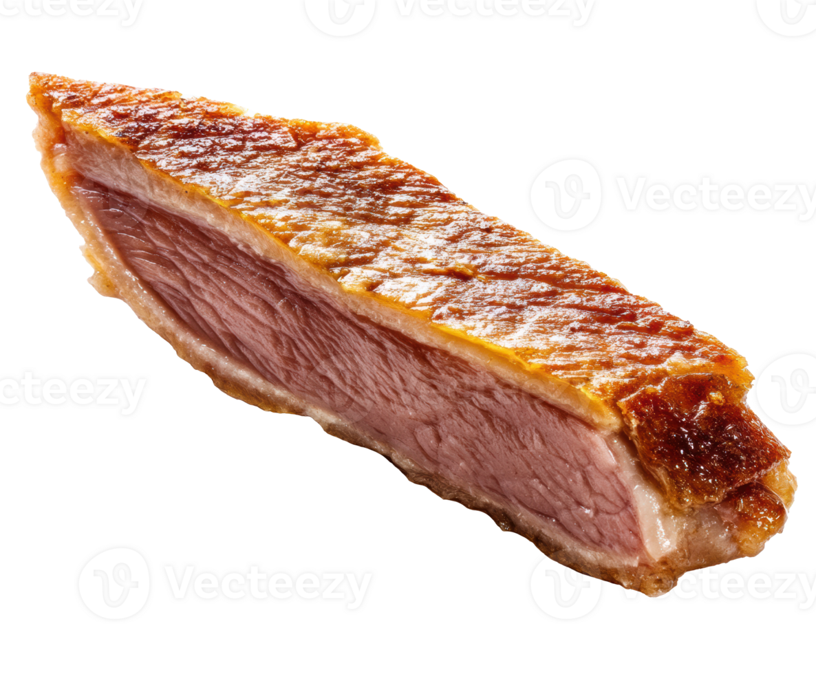 Crispy duck breast slice on a cutting board for gourmet cooking png