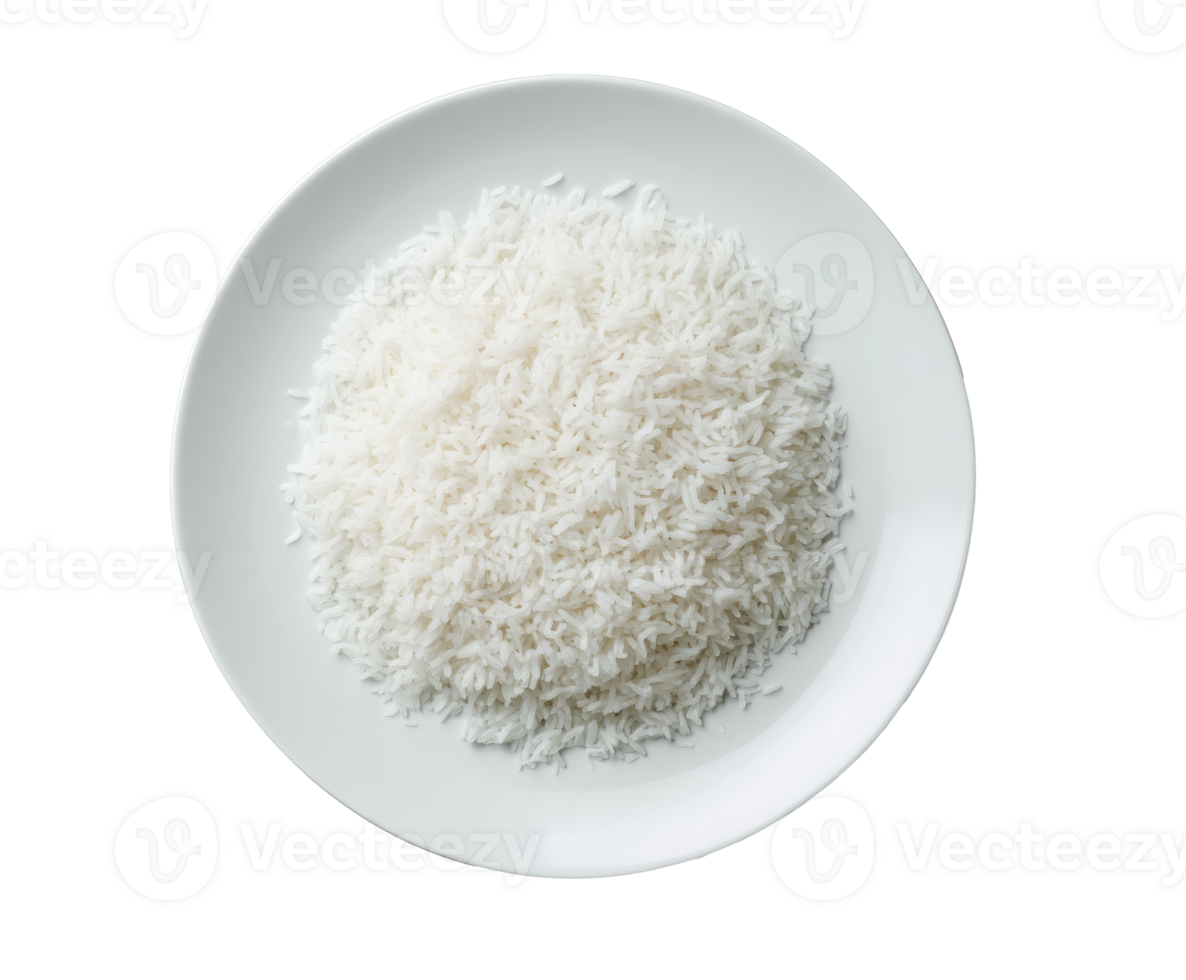 Round plate of white rice for meals and cooking png