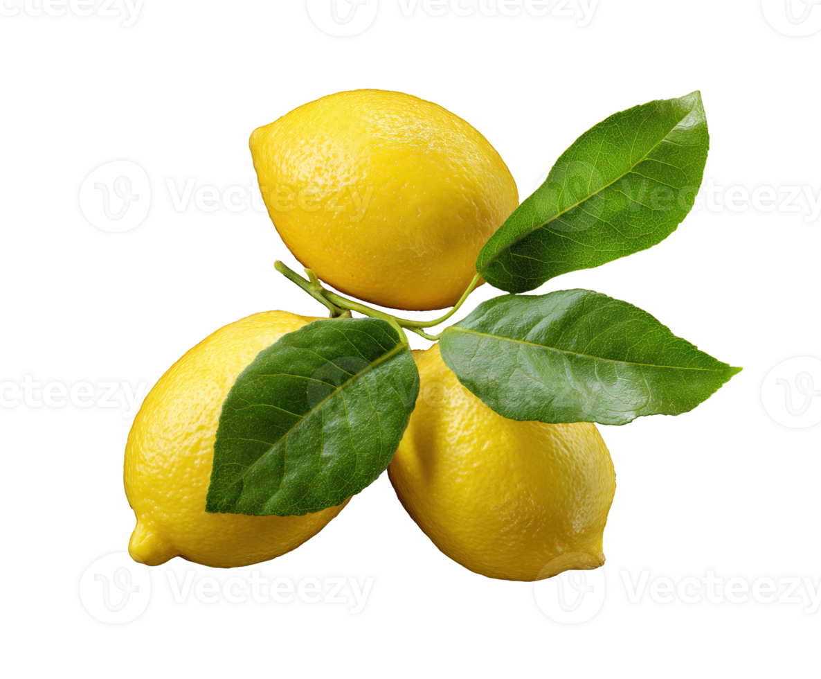 Fresh lemons on a branch with green leaves for culinary use png