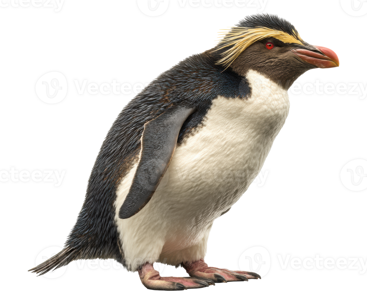 Unique penguin with striking yellow crest on display png