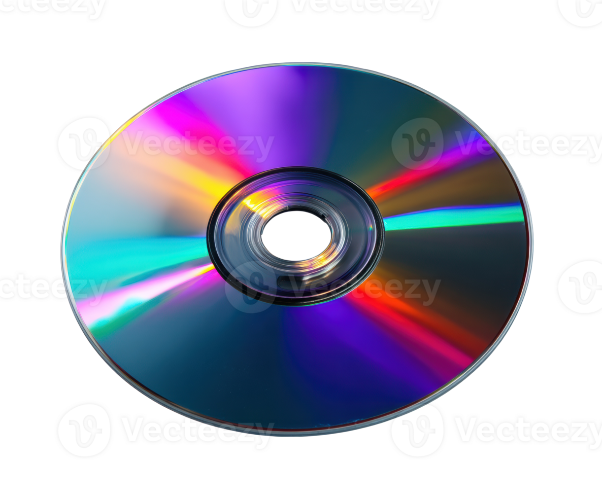Colorful optical disc on a white surface with reflections png