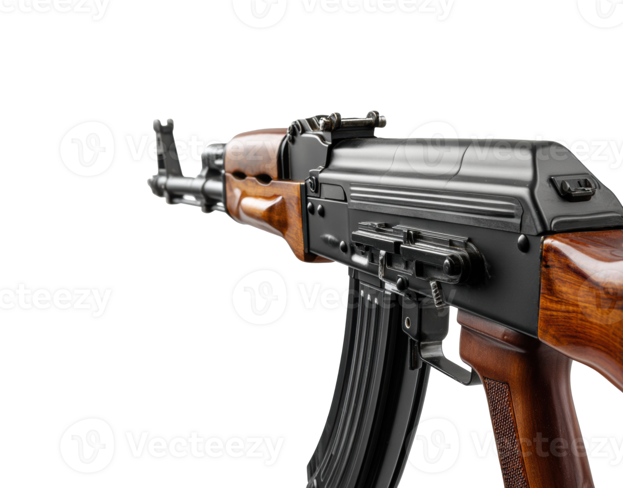 Detailed view of an assault rifle emphasizing craftsmanship and design png
