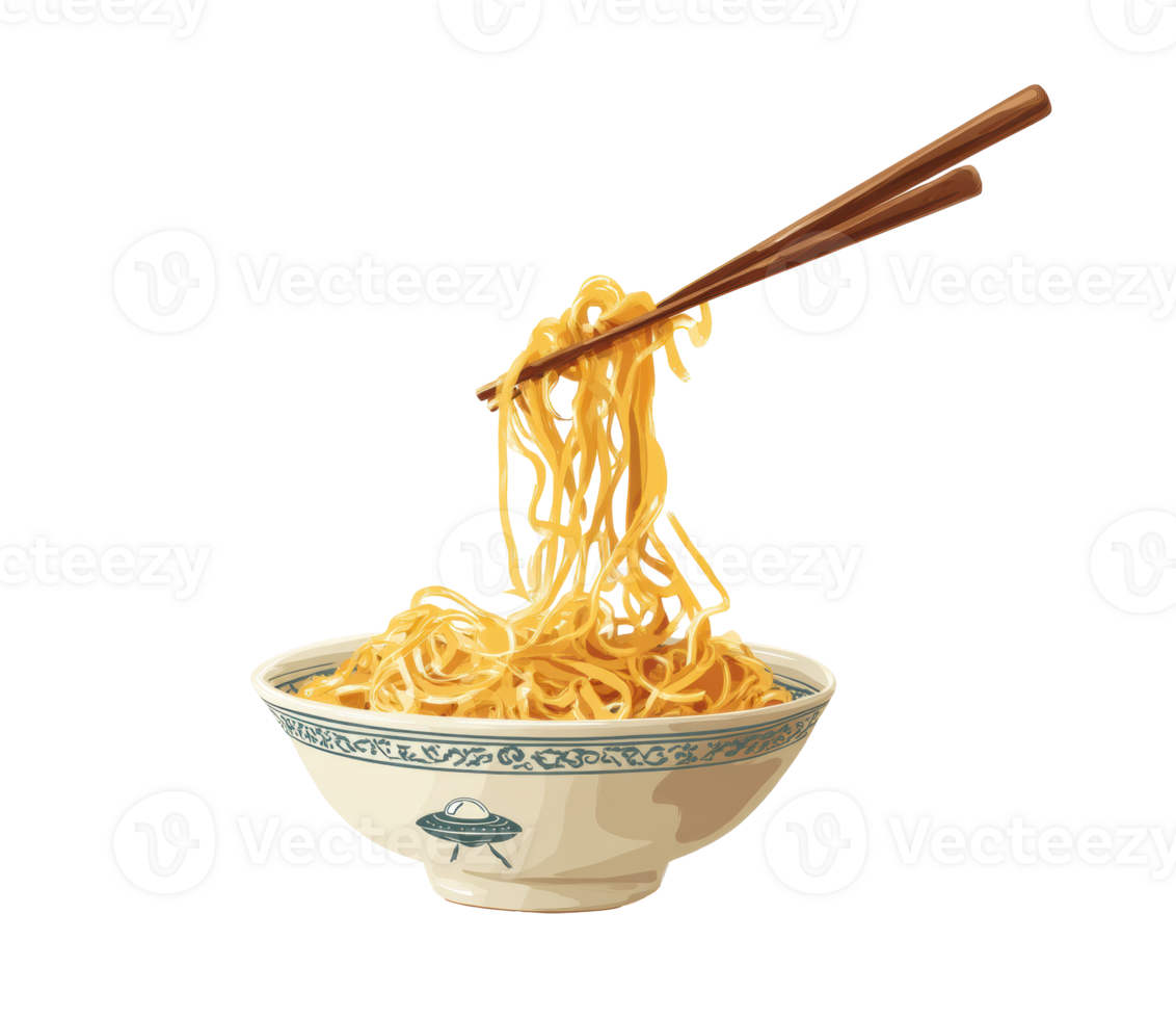 Delicious bowl of noodles with chopsticks ready to eat png