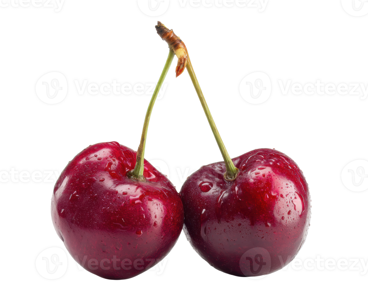 Fresh red cherries with water droplets on a clean surface png