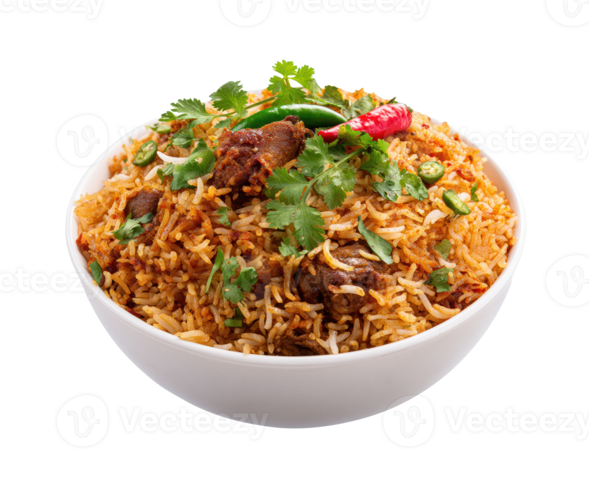 Flavorful biryani with tender meat and fresh herbs for dining png
