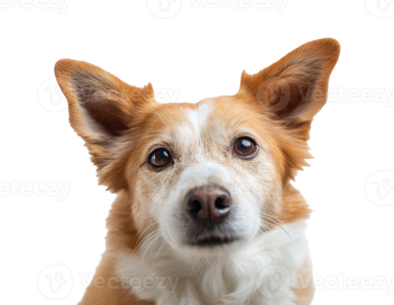 Friendly dog looking curiously at the camera with alert ears png