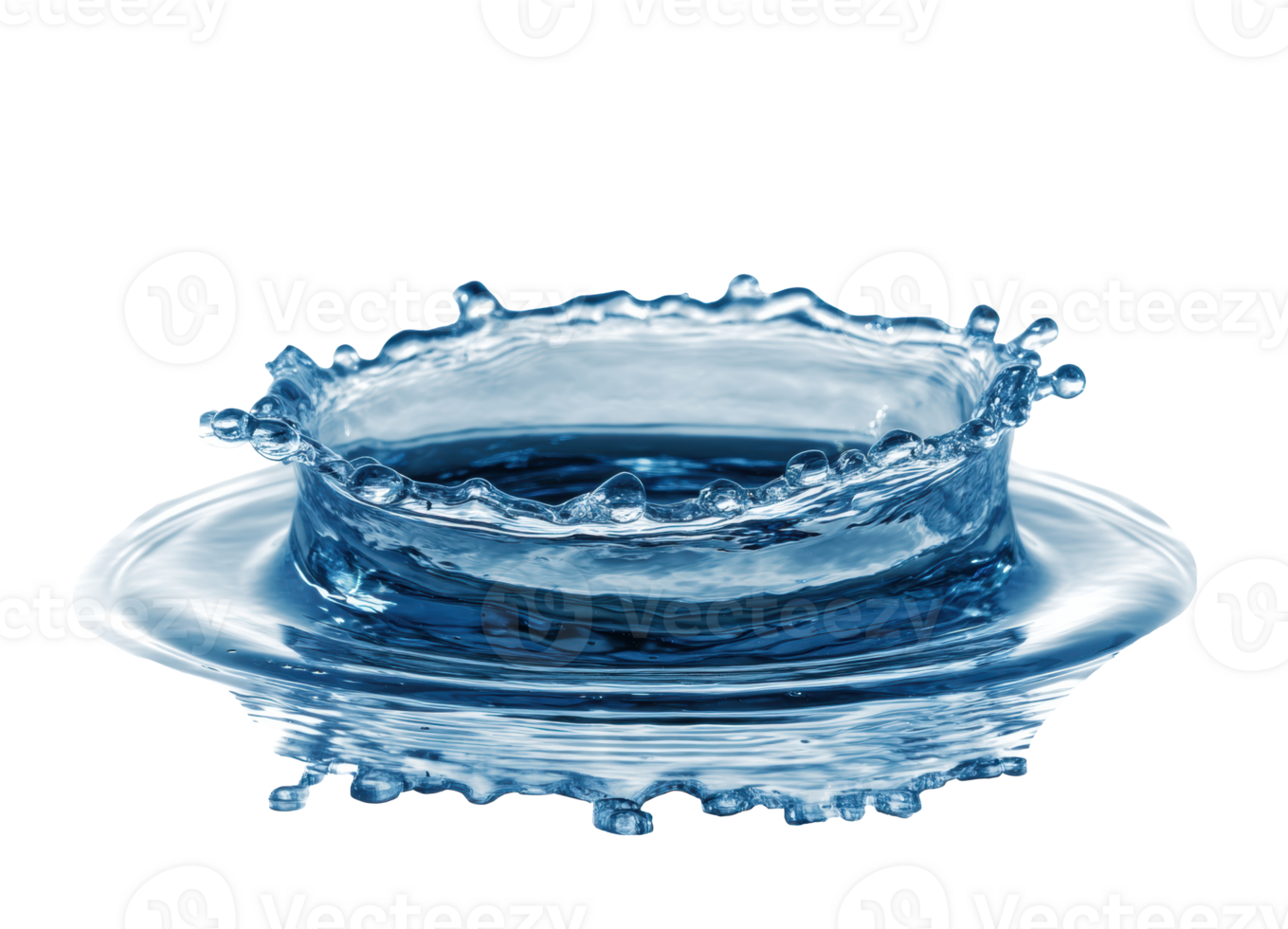 Water splash with droplets creating ripples and crown shape png