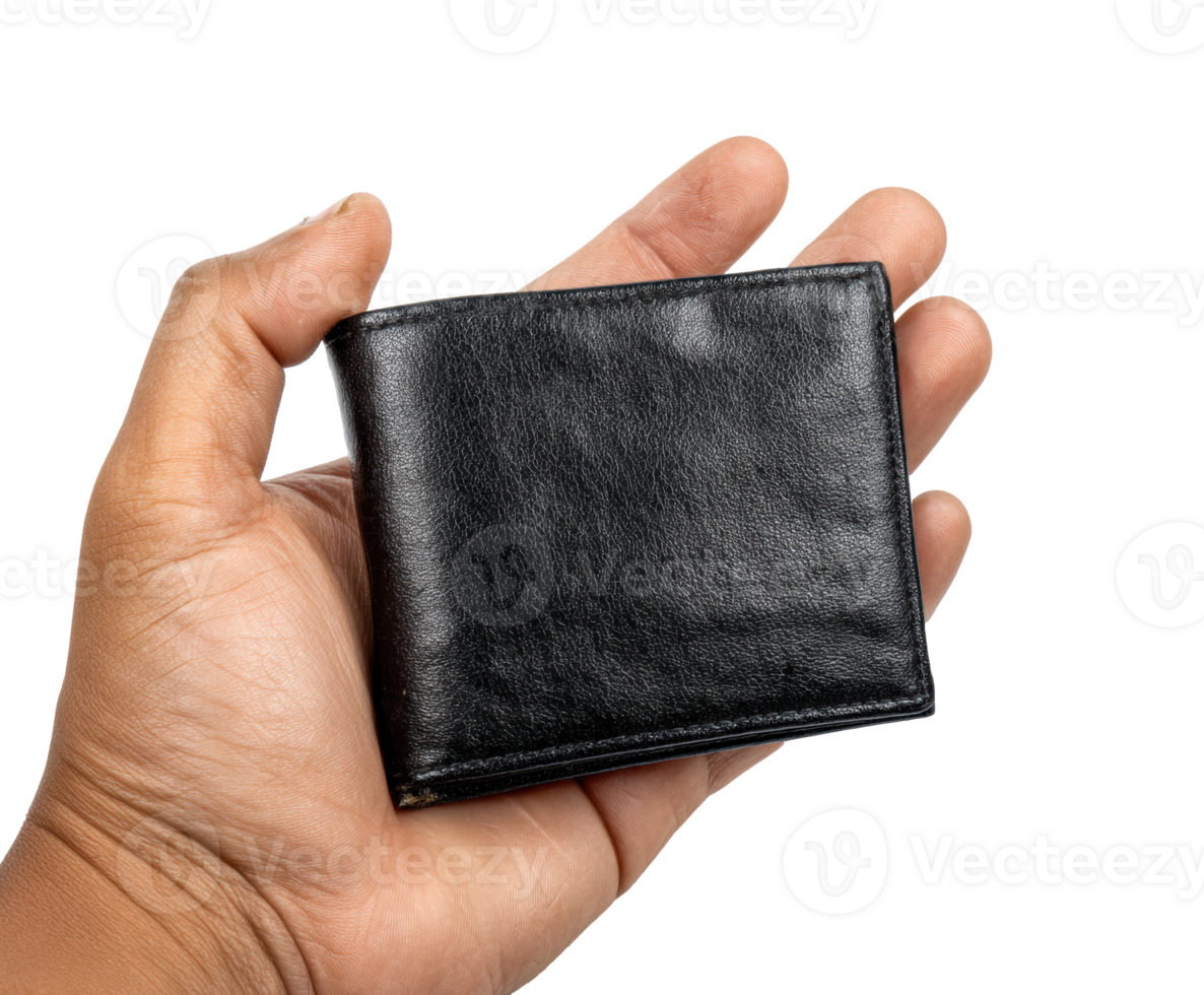 Elegant black wallet held by hand for stylish accessory display png