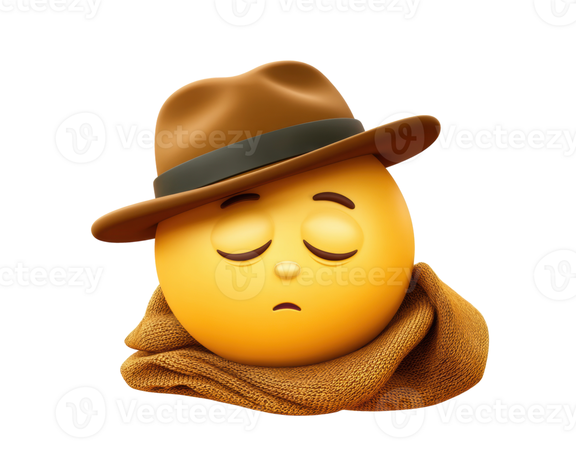 Relaxed expression of emoticon wearing hat and scarf in cool weather png